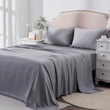 100% Bamboo Sheets Queen Size Sheet and Pillowcase Set Cooling 4-Piece Bedding Sheet Set Grey