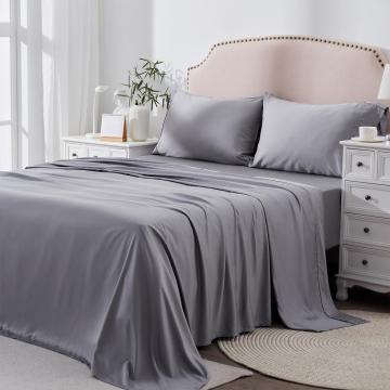 100% Bamboo Sheets Queen Size Sheet and Pillowcase Set Cooling 4-Piece Bedding Sheet Set Grey