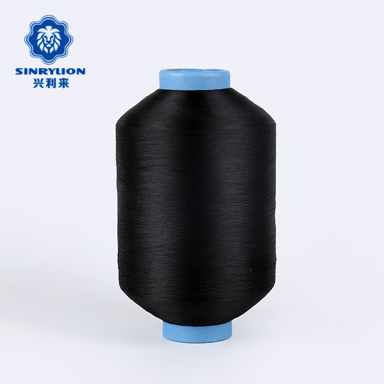 Hot sell price dope dyed black 75 75D 36F Semi dull DTY textured polyester twist yarn for woven label