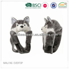 Long Wolf Animal Hat with Long Arms and Mittens Plush Animal Hat with Mitten