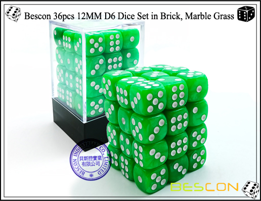 Juego de dados Bescon 36pcs 12MM D6 en ladrillo, mármol Grass-1 Bescon 36pcs 12MM D6 Dice Set in Brick, Marble Grass-1