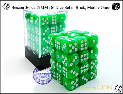 Bescon 36pcs 12MM D6 Dice Set in Brick, Marble Grass-1