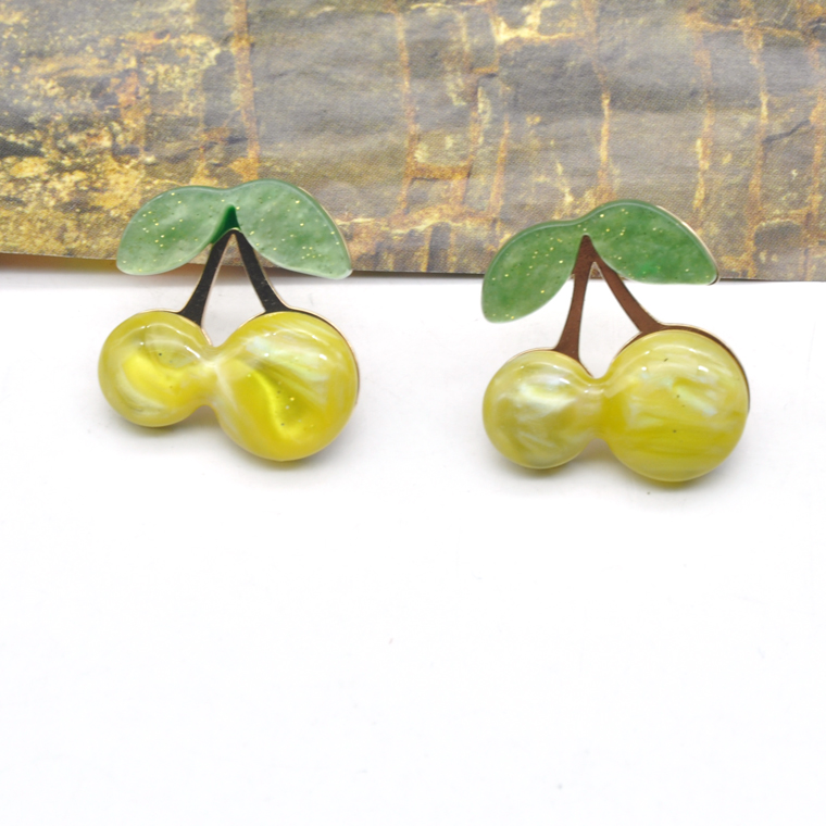 Newest design mini size colorful acrylic cherry stud earrings