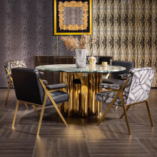 Elegant Golden Stainless Steel Marble Dining Table Set