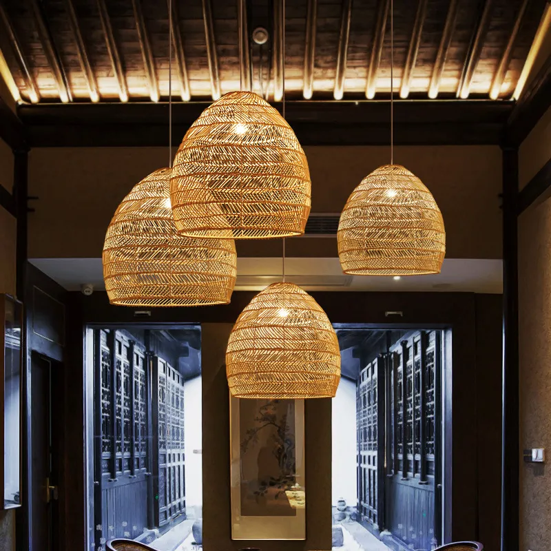 Stylish Japanese Rattan Ceiling Light with Sturdy Black Frame