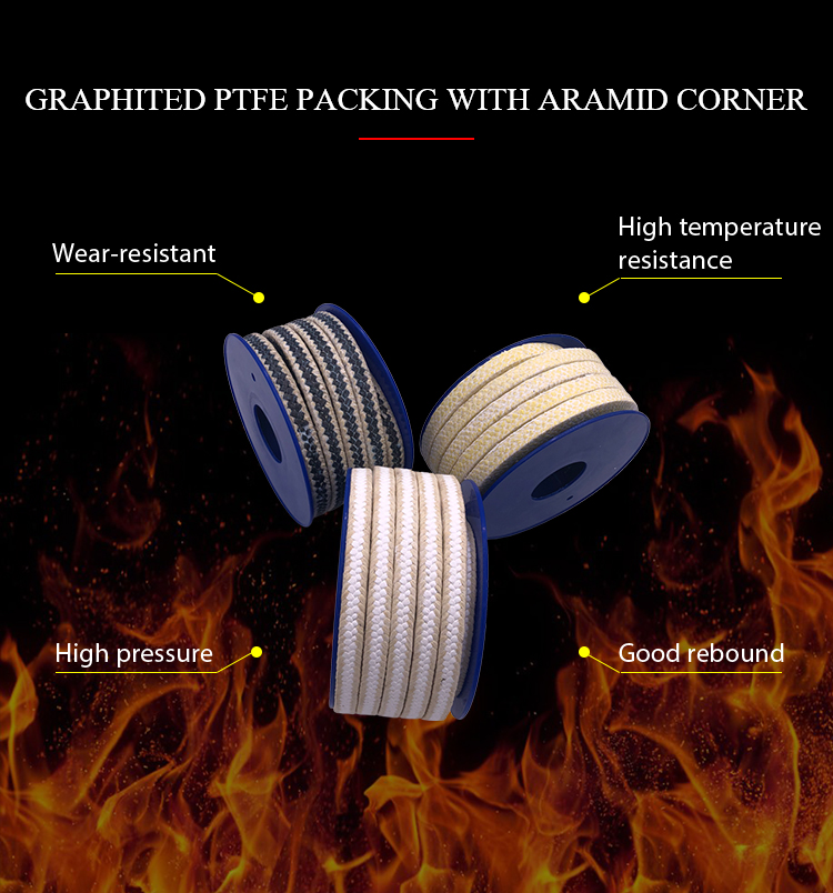 Hot Sales Black Graphite PTFE Packing With Aramid Carbon Fiber Corner