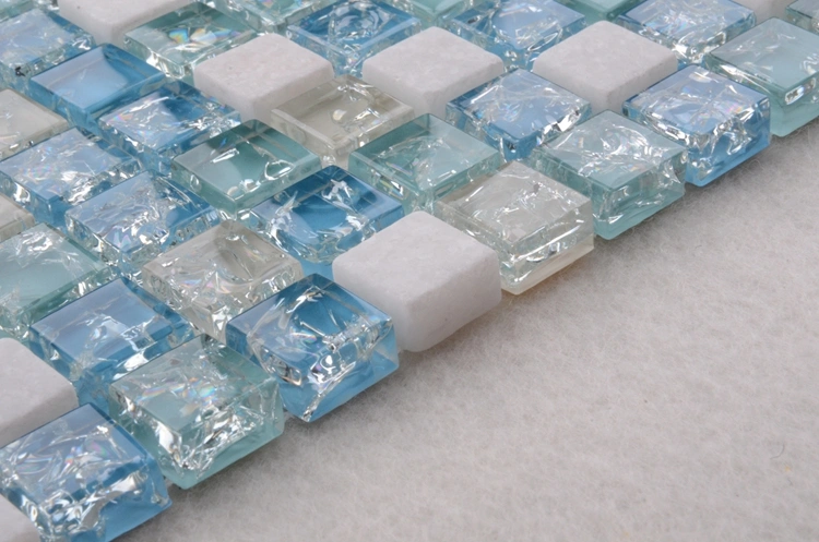 Beautiful Design Blue White Glass and Stone Mosaic Tile