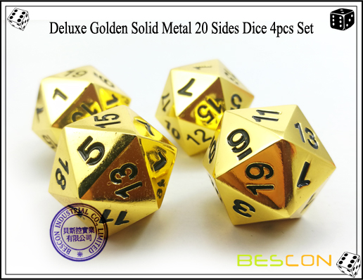 De lujo de oro de metal sólido 20 lados Dados 4pcs Set-2 Deluxe Golden Solid Metal 20 Sides Dice 4pcs Set-2