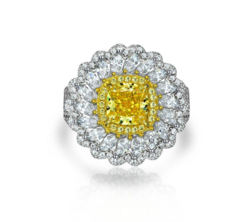 Yellow CZ Fine Sterling Silver Rings Rhodium Plated