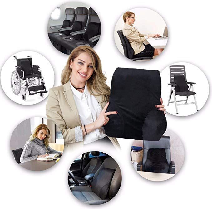 Lumbar Support for Office Chair Memory Foam Back Cushion for Back Pain Relief Improve Posture - Large Back Pillow for Car