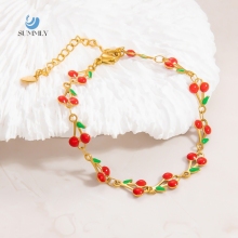 SUMMLY Wholesale Vintage Cherry Chain 18K Gold Plated Stainless Steel Bangles