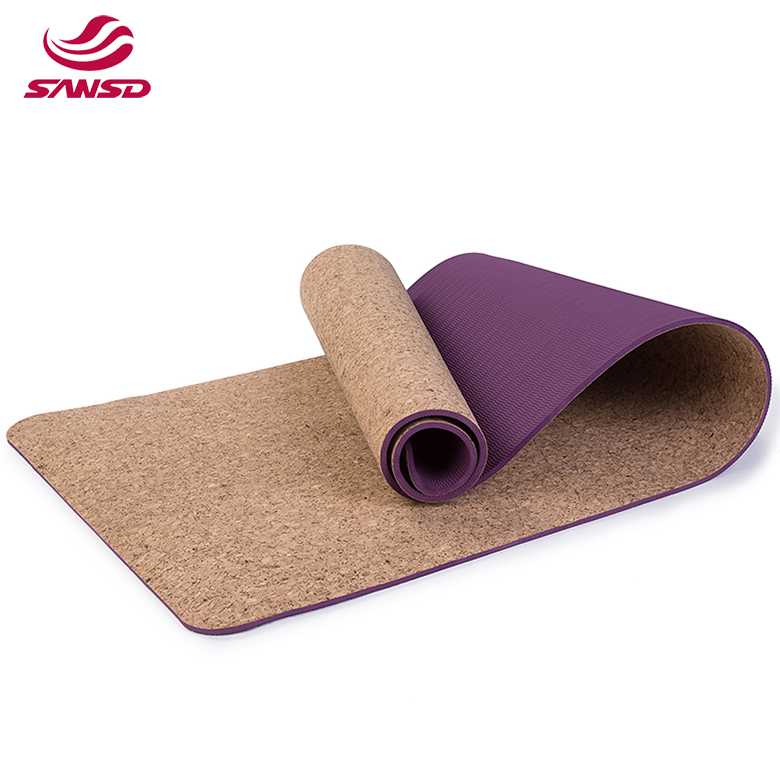 9mm OEM custom non slip eco friendly tpe rubber cork yoga mat with double layer