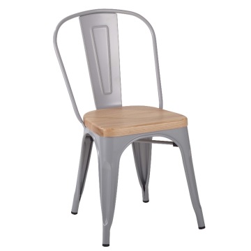 Silla Tolix apilable de comedor de metal con asiento de madera