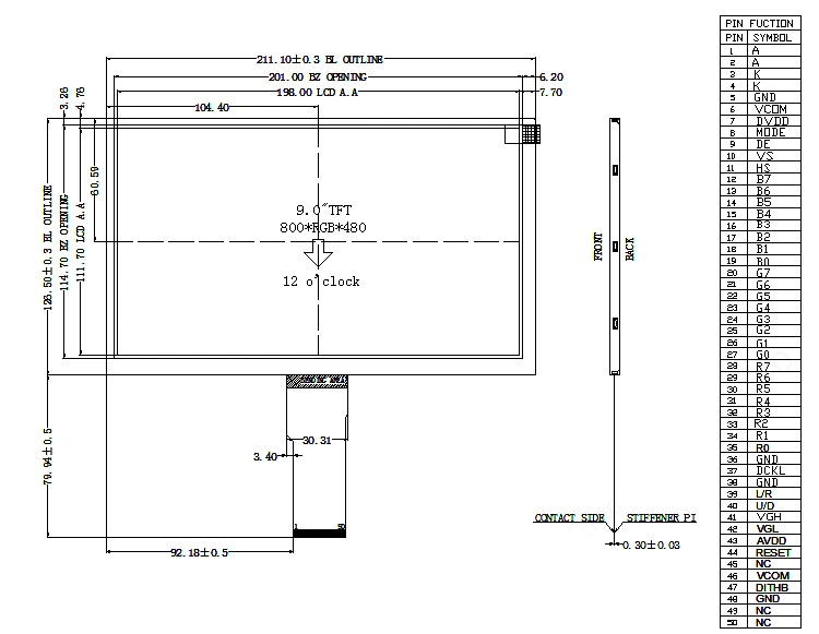 TFT LCD Module 9 Inch Customized Capacitive Touch Screen for Medical Device Electronic Weighing Scales