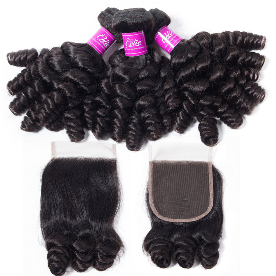 CELIE Funmi Curly Brazilian Human Hair with Frontal Closure Mink Cuticle Aligned Bundle with Closure Hair