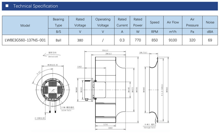 560mm High efficiency 380V EC backward radial centrifugal fan blower low noise compact centrifugal fan ventilation Blower