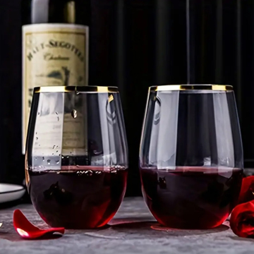 10 oz Unbreakable Shatterproof Gold Rim Stemless Plastic Champagne Flutes - Wedding Toasting Glasses