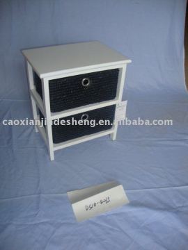 wooden cabinet with straw baskets