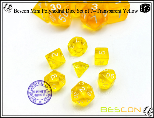 Bescon Mini Polyhedral Dice Set of 7--Transparent Yellow-2 Bescon Mini Polyhedral Dice Set of 7--Transparent Yellow-2