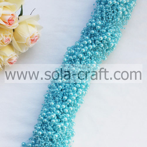 Guirlande de perles de lien de fausse perle de couleur bleu comme le lac avec 3 perles + 8 mm