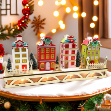 Christmas House Village With Wooden Laser Cut Christmas Scene And Light Up Colourful For Christmas Gift