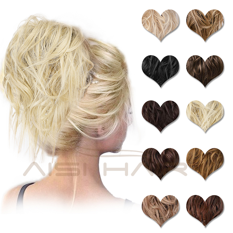 Aisi Hair Synthetic Donut Blonde Chignon Curly Bun Pad Chignon Elastic Band Ribbon Ponytail Rope Rubber Hair Extension For Women