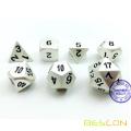 Bescon RPG Metal Dice Set of 7 Matt Pearl Silver Effect Solid Metal Polyhedral RPG Role Playing Game Dice 7pcs Set