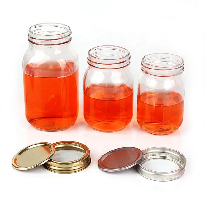 Hot-Selling Different Capacity Wide Mouth Glass Mason Jar with Split Type Lid for Food Beverage Storage