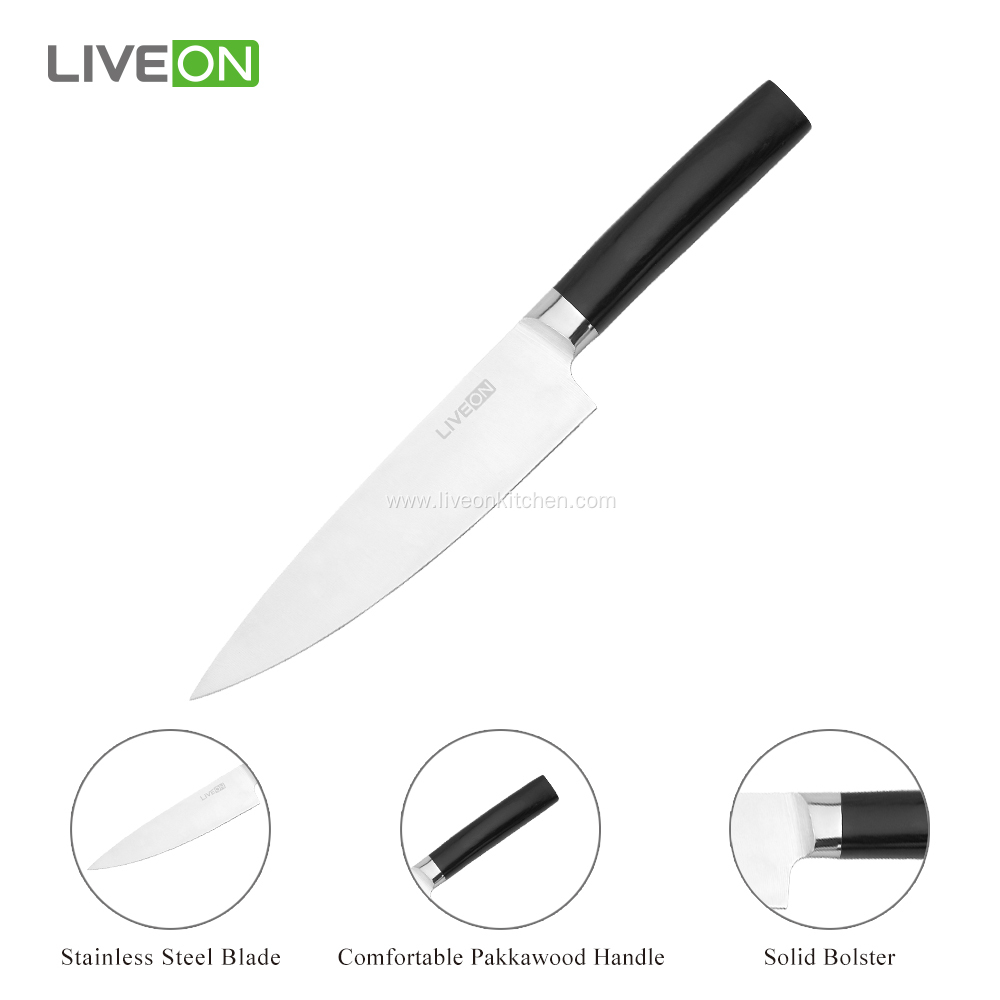 Comfortable Pakka Wood Handle Chef Knife 8inch