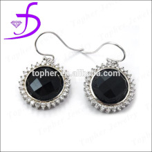 925 silver fish hook earring factory direct sale rhodium plated jewelry black zirconia