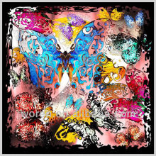 Custom Make Large Square Silk Hijab Fashion Shawl Butterfly Digital Printed