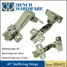 Slide on type plate hydraulic buffering 45 hinges