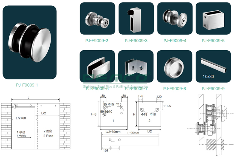 Frameless Bathroom Glass 304 Stainless Steel Hanging 16mm Curved Shower Door Rollers