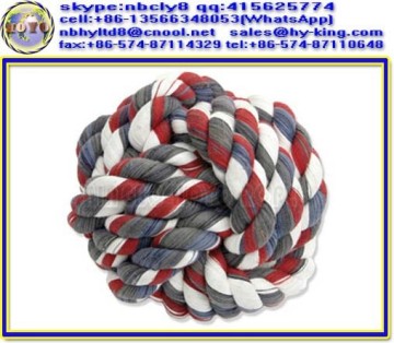 3-strand cotton knotted cotton rope dog chew , monkey fist dog toy , monkeyfist knot