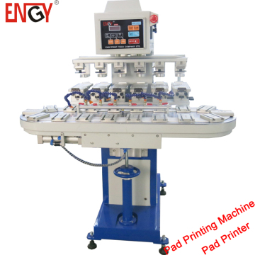 Pneumatic six colors pad printing machine with conveyor