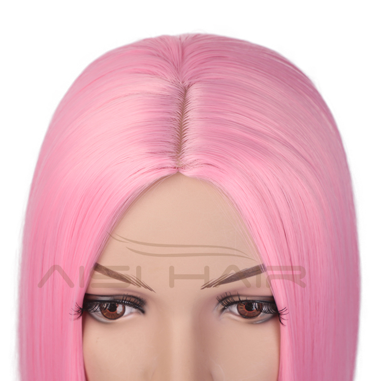 150 Length Hair Heat Resistant Wig For Black Women Pink Short Straight Bob Synthetic Middle Part Shoulder Hair Wigs