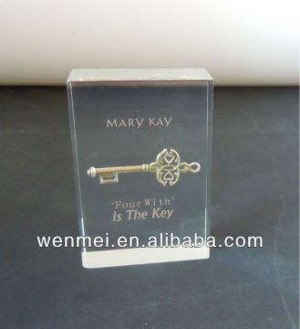 Lucite Handicraft, lucite paperweight with key inside