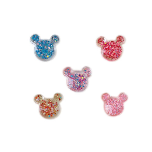 Kawaii Resin Glitter Filled Mouse Head Flatback Cabochon Art Supply Διακόσμηση Charm Craft Κοσμήματα