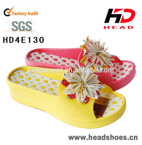 Girls platform shoes with dots printed insole handmade flowers ornament