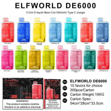 Elfworld 6000 Puffs Barra personalizada vape 550mAh