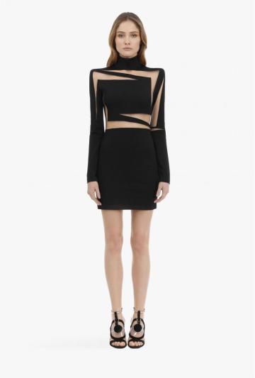 Long Sleeve Patchwork See Through Bodycon Dress