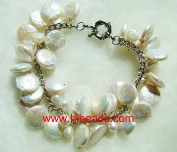 Pearl bracelet 12mm white round coin pearl FPB0002