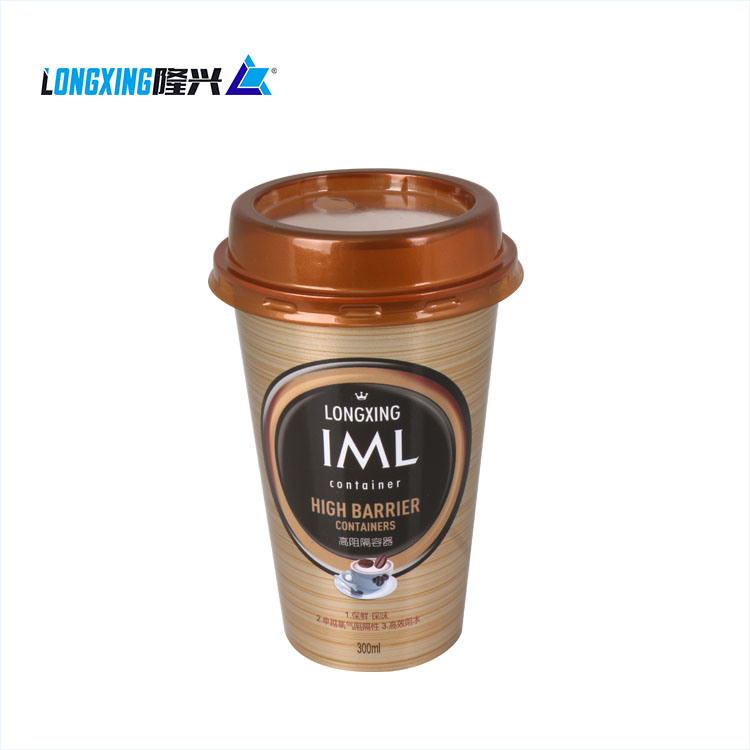 injection in mold label IML  take away microwavable 350ml disposable juice coffee PP plastic yogurt cup with lid straw