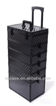 LARGE PROFESSIONAL BLACK ALUMINUM COSMETIC TROLLEY CASE ,MAKEUP CASE