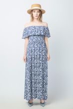 Paisley Print Off-Shoulder Maxi Dress