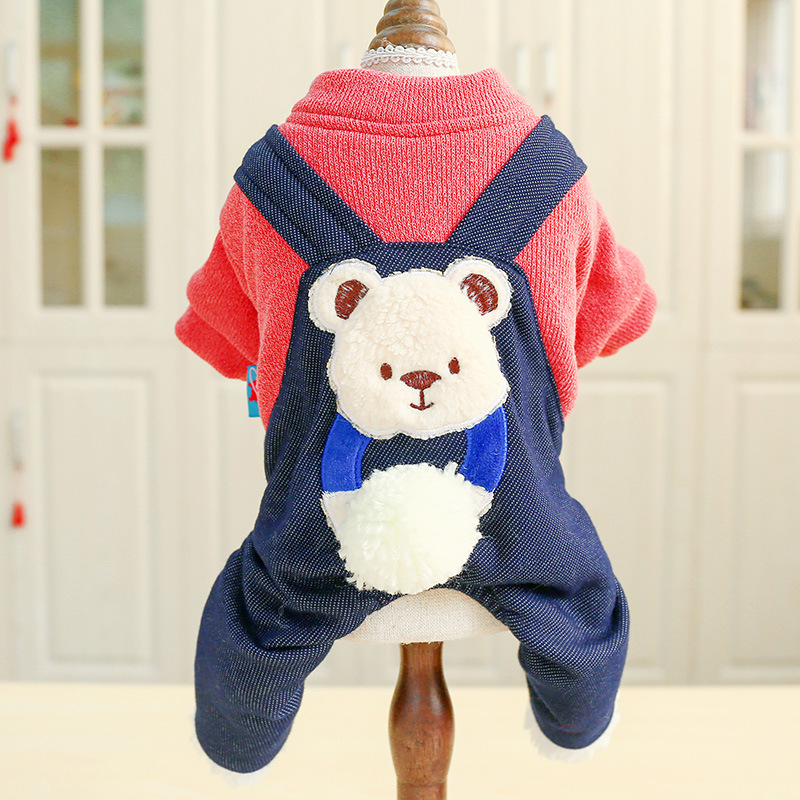 Pet Dog Cat Autumn Winter New Warm Thick Cotton Coat Hug Bear Four-legged Coat Teddy Clothing