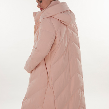 Pink turtleneck hooded down jacket