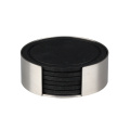 Stainless Steel Holder with Black DrinkSilicone Coaster Set