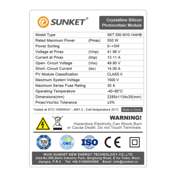 Perc Mono Kecekapan Tinggi 550W Modul Panel Solar