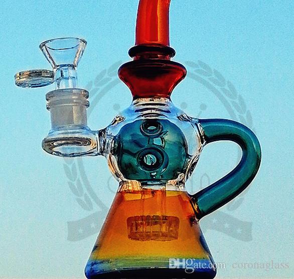 Beaker Bong 9inch color Recycler Pink glass bong matrix fab egg burner oil rig purple green blue black glass water pipes hitman bongs